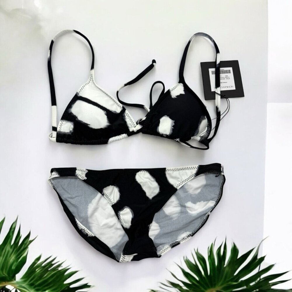 Norma Kamala String Bikini Black White Printed Pool Summer Designer Size Small
